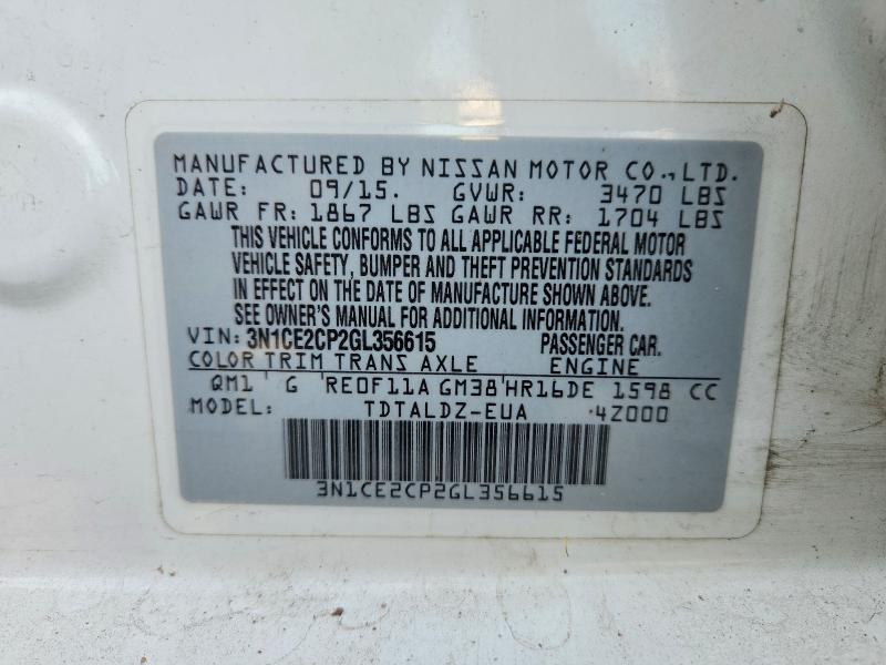 Продажа на аукционе авто 2016 Nissan Versa Note, vin: 3N1CE2CP2GL356615, номер лота: 59910886