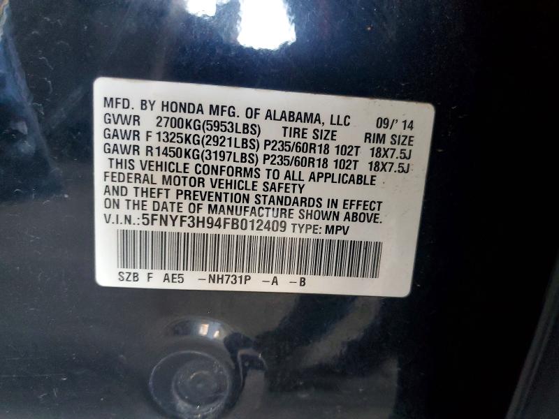 Продажа на аукционе авто 2015 Honda Pilot, vin: 5FNYF3H94FB012409, номер лота: 63152106