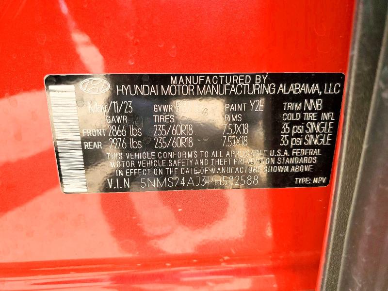 2023 Hyundai Santa Fe მანქანა იყიდება აუქციონზე, vin: 5NMS24AJ3PH582588, აუქციონის ნომერი: 61380776
