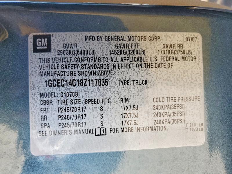 60446036 :رقم المزاد ، 1GCEC14C18Z117035 vin ، 2008 Chevrolet Silverado مزاد بيع