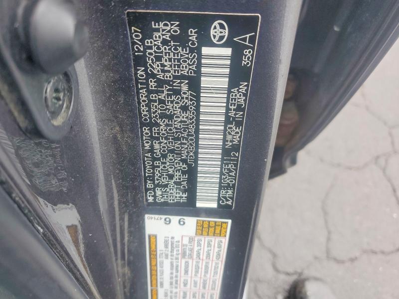 61580246 :رقم المزاد ، JTDKB20U483359377 vin ، 2008 Toyota Prius مزاد بيع