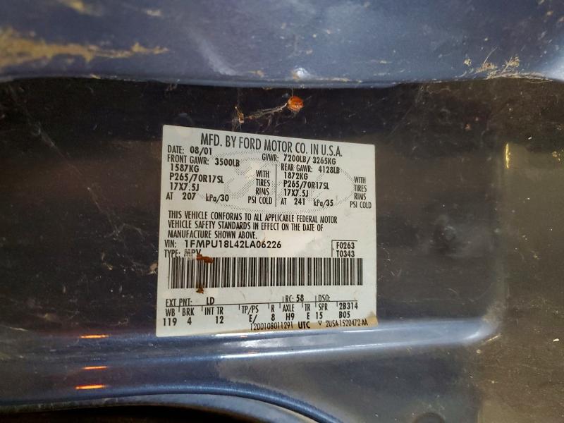 2002 Ford Expedition მანქანა იყიდება აუქციონზე, vin: 1FMPU18L42LA06226, აუქციონის ნომერი: 62075126