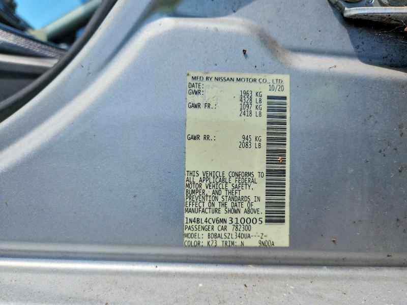 2021 Nissan Altima მანქანა იყიდება აუქციონზე, vin: 1N4BL4CV6MN310005, აუქციონის ნომერი: 79134685