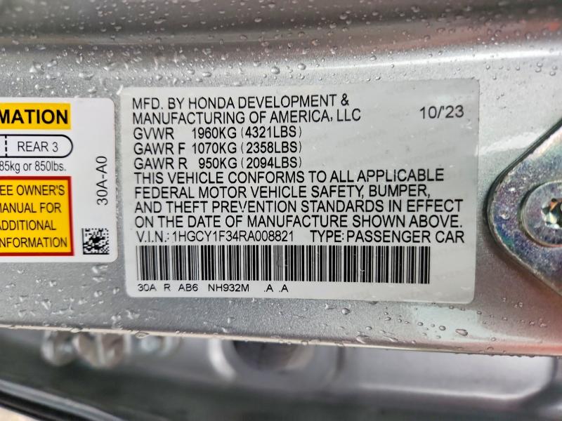 Aukcja sprzedaży 2024 Honda Accord, vin: 1HGCY1F34RA008821, numer aukcji: 62521536