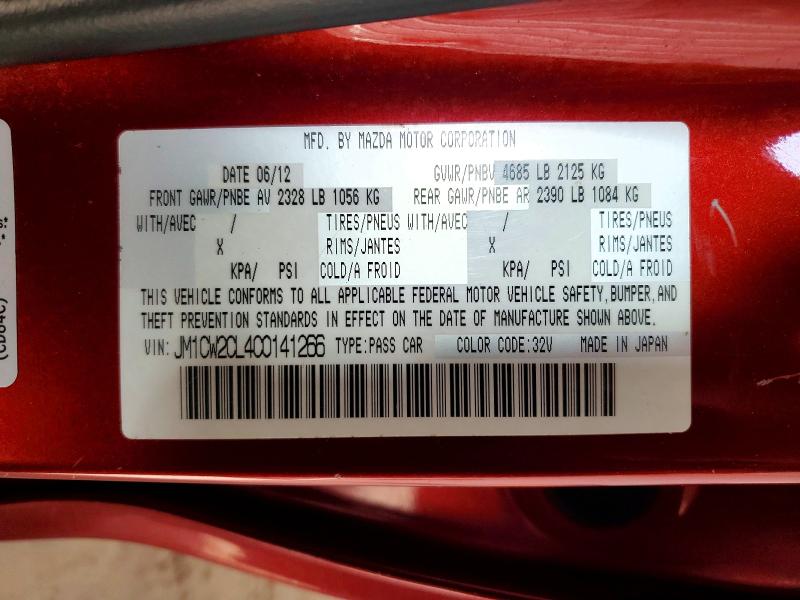 59366616 :رقم المزاد ، JM1CW2CL4C0141266 vin ، 2012 Mazda 5 مزاد بيع