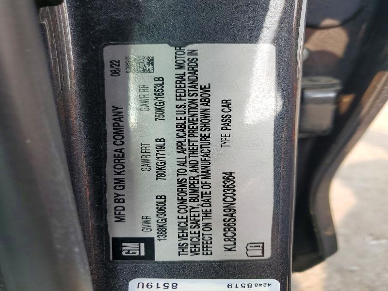 Aukcja sprzedaży 2022 Chevrolet Spark, vin: KL8CB6SA9NC036364, numer aukcji: 61347846