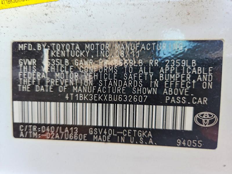 Aukcja sprzedaży 2011 Toyota Camry, vin: 4T1BK3EKXBU632607, numer aukcji: 62084066