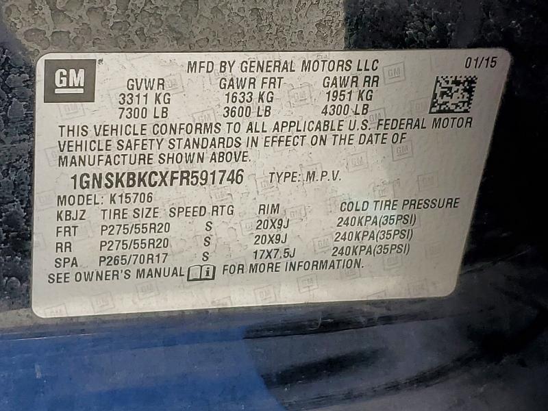 Aukcja sprzedaży 2015 Chevrolet Tahoe, vin: 1GNSKBKCXFR591746, numer aukcji: 60499196