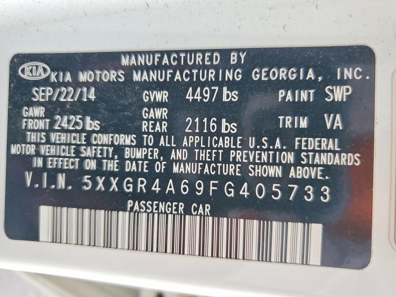Auction sale of the 2015 Kia Optima, vin: 5XXGR4A69FG405733, lot number: 60642356