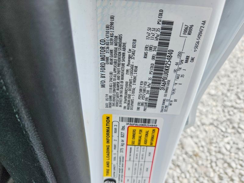 Aukcja sprzedaży 2019 Ford Fusion, vin: 3FA6P0LU0KR254840, numer aukcji: 62292466