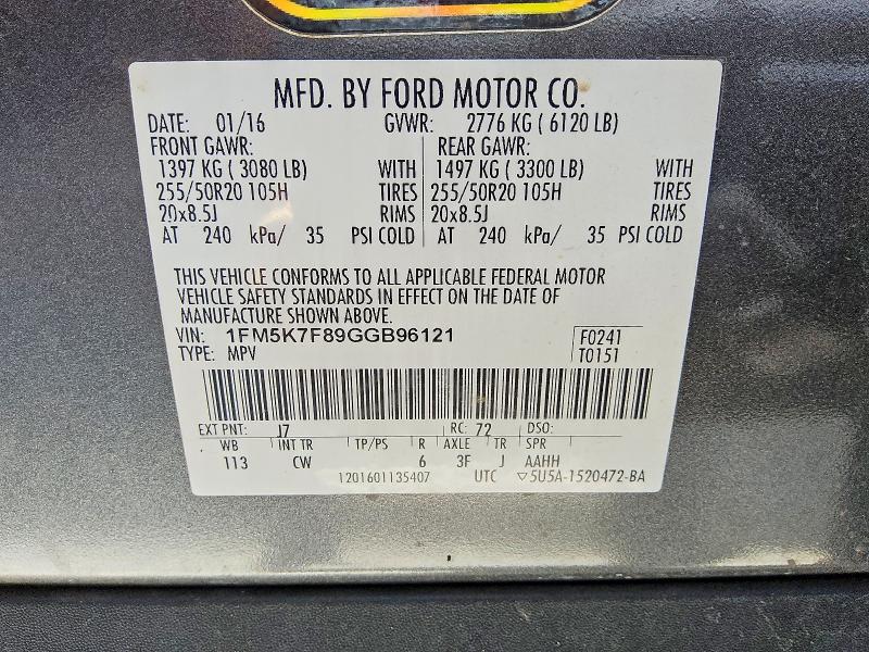 Продаж на аукціоні авто 2016 Ford Explorer, vin: 1FM5K7F89GGB96121, номер лоту: 59990776