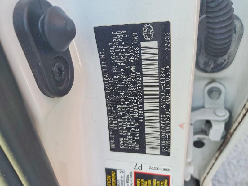 Продажа на аукционе авто 2012 Toyota Camry, vin: 4T1BF1FK7CU583200, номер лота: 61123116