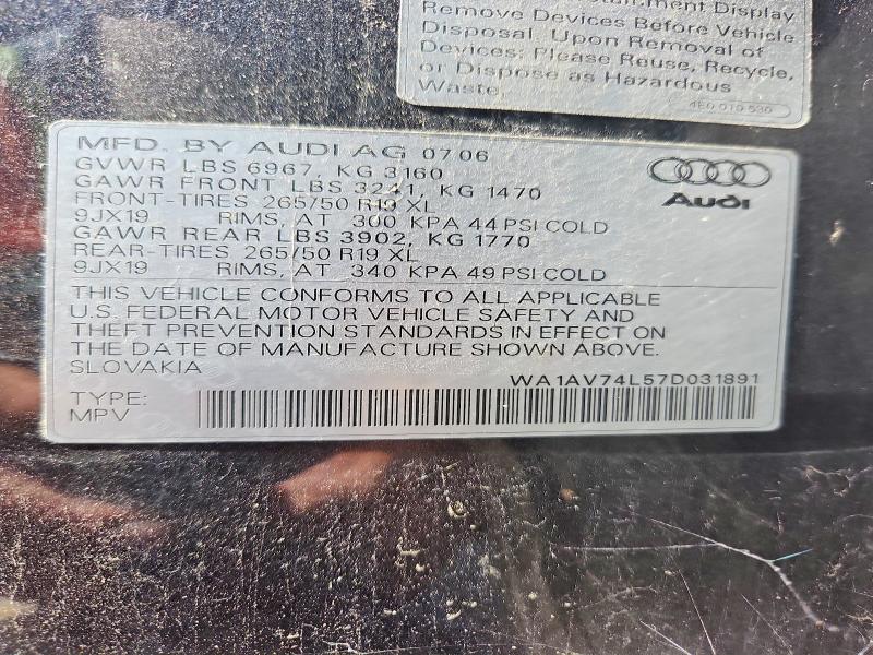 Aukcja sprzedaży 2007 Audi Q7, vin: WA1AV74L57D031891, numer aukcji: 62067236