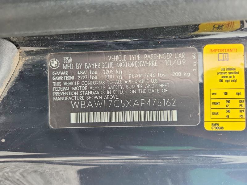 61617666 :رقم المزاد ، WBAWL7C5XAP475162 vin ، 2010 Bmw 335 مزاد بيع