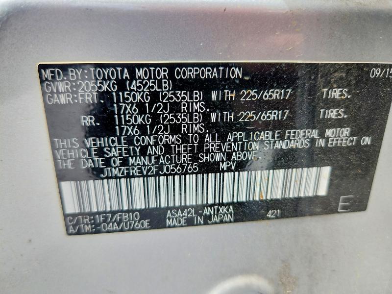 59912426 :رقم المزاد ، JTMZFREV2FJ056765 vin ، 2015 Toyota Rav4 مزاد بيع