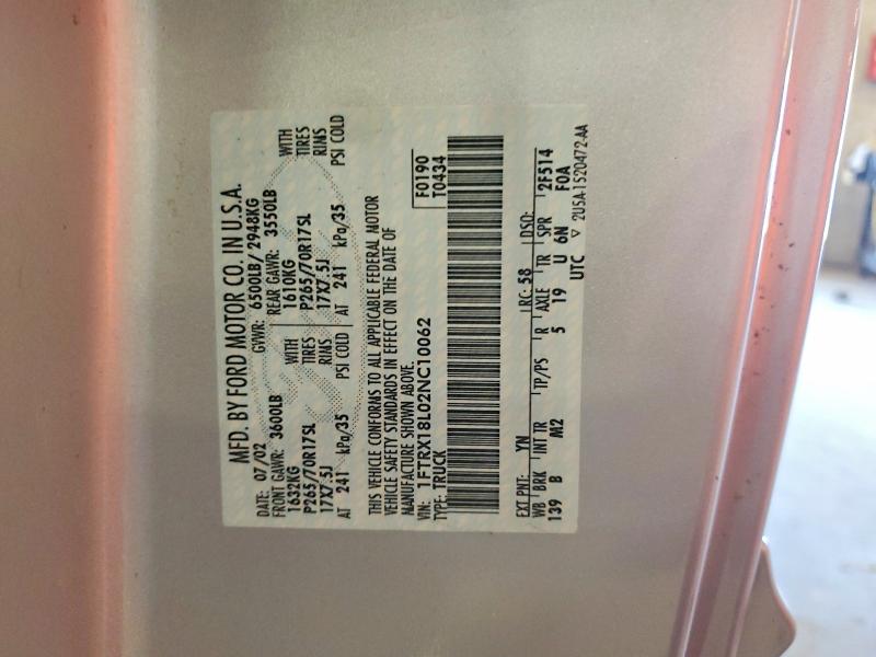 Aukcja sprzedaży 2002 Ford F150, vin: 1FTRX18L02NC10062, numer aukcji: 60879946
