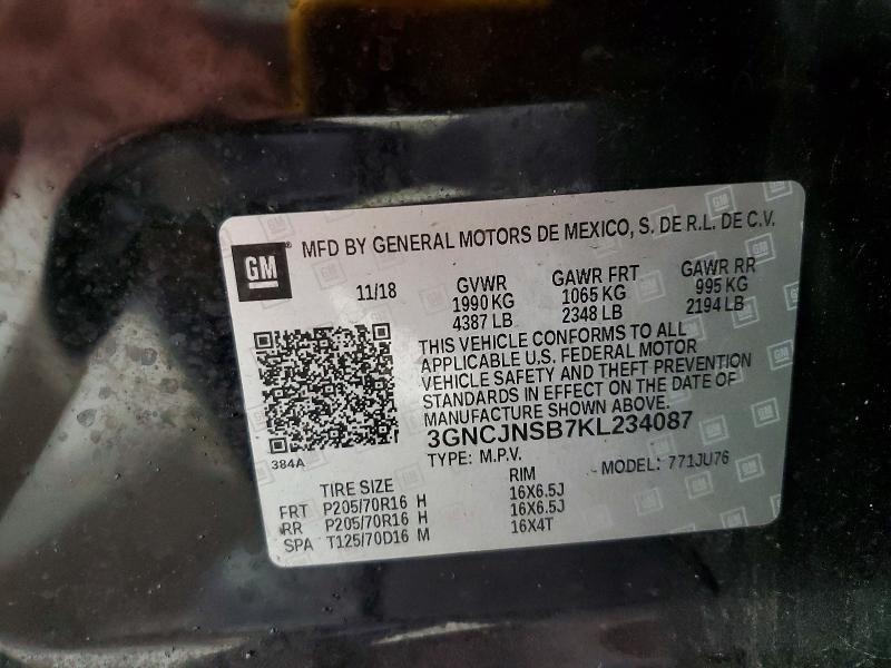 Продаж на аукціоні авто 2019 Chevrolet Trax, vin: 3GNCJNSB7KL234087, номер лоту: 60634026