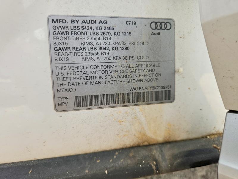 61248806 :رقم المزاد ، WA1BNAFY5K2139751 vin ، 2019 Audi Q5 مزاد بيع