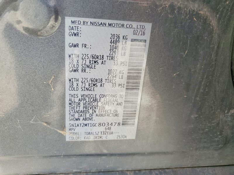Auction sale of the 2016 Nissan Rogue, vin: 5N1AT2MT1GC803478, lot number: 62782546