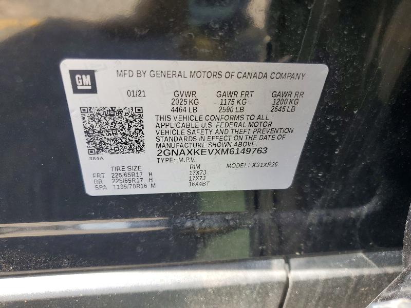 60426686 :رقم المزاد ، 2GNAXKEVXM6149763 vin ، 2021 Chevrolet Equinox مزاد بيع