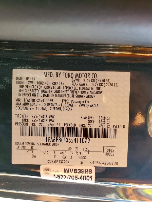 Продаж на аукціоні авто 2025 Ford Mustang, vin: 1FA6P8CFXS5411079, номер лоту: 63073176