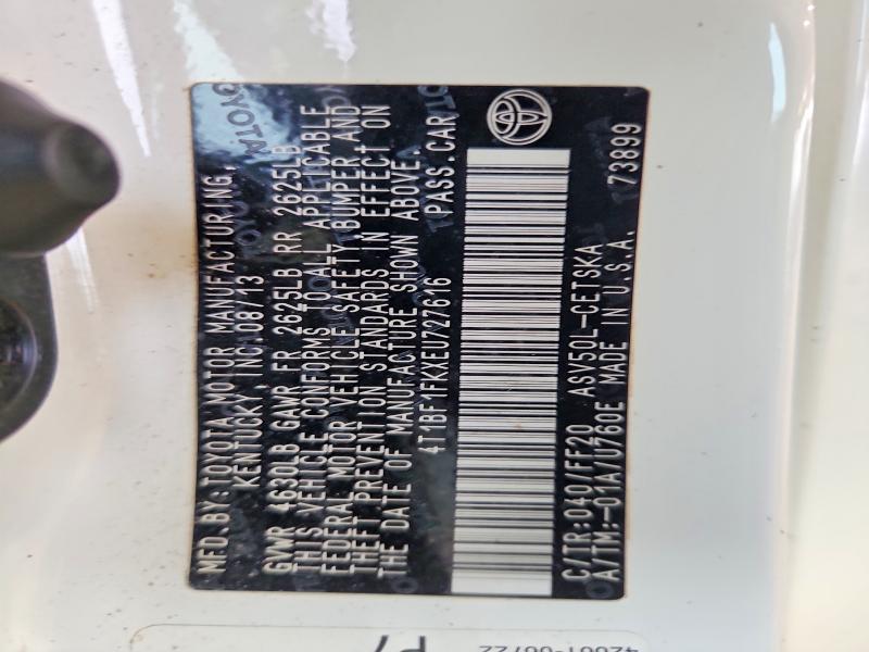 60937706 :رقم المزاد ، 4T1BF1FKXEU727616 vin ، 2014 Toyota Camry مزاد بيع