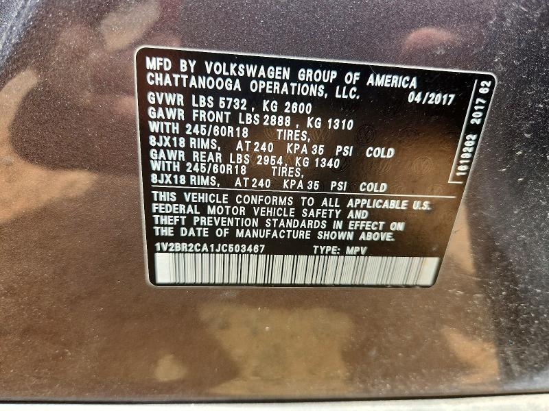 2018 Volkswagen Atlas მანქანა იყიდება აუქციონზე, vin: 1V2BR2CA1JC503467, აუქციონის ნომერი: 59682566
