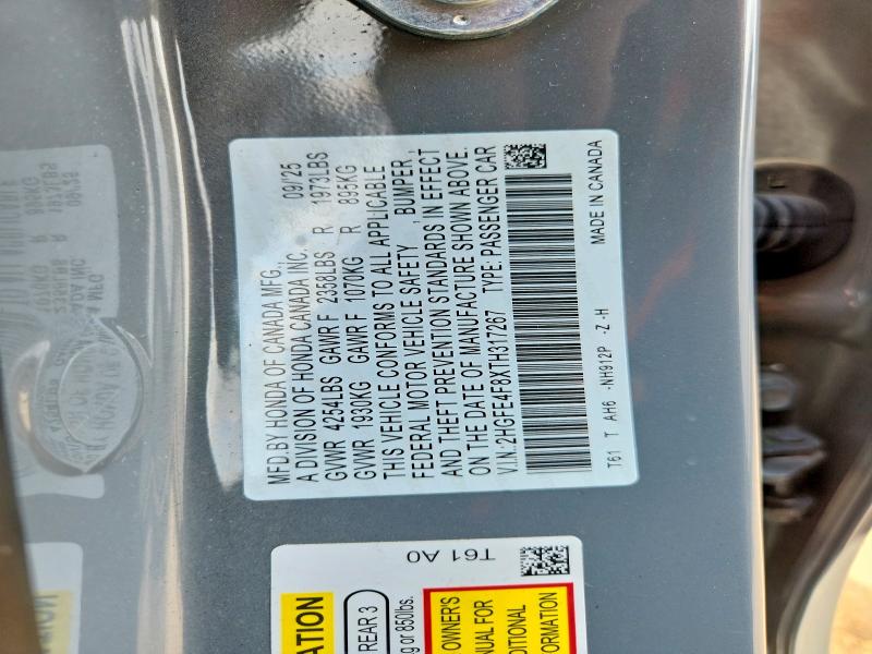 62510726 :رقم المزاد ، 2HGFE4F8XTH317267 vin ، 2026 Honda Civic مزاد بيع