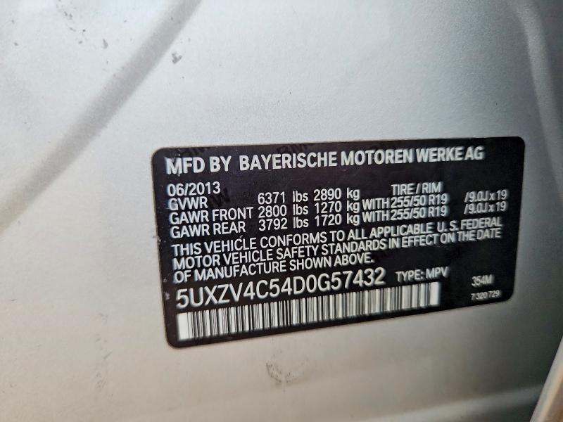 61317156 :رقم المزاد ، 5UXZV4C54D0G57432 vin ، 2013 Bmw X5 مزاد بيع