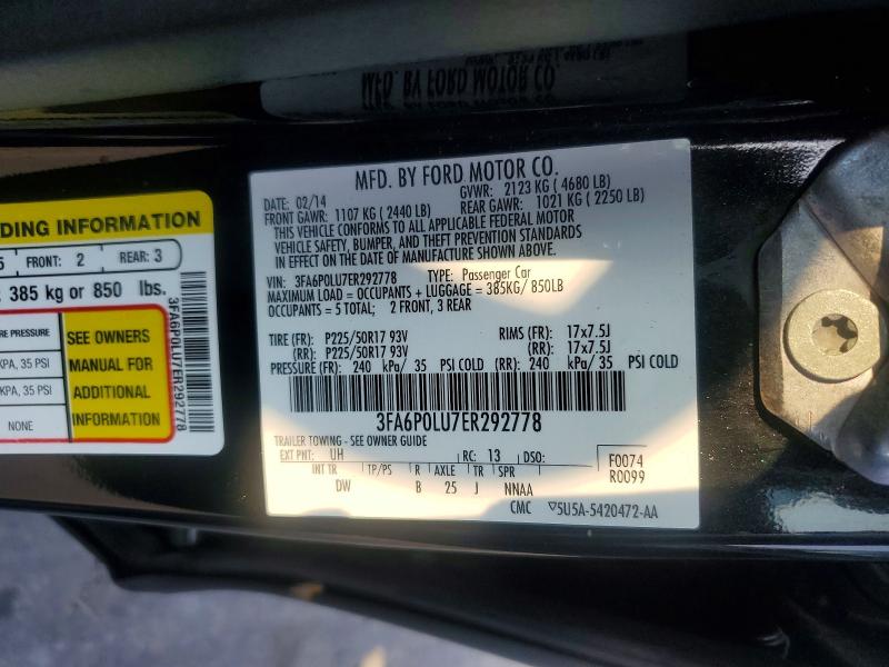Продаж на аукціоні авто 2014 Ford Fusion, vin: 3FA6P0LU7ER292778, номер лоту: 62288936