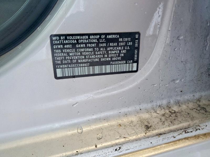62086356 :رقم المزاد ، 1VWBN7A3XCC089927 vin ، 2012 Volkswagen Passat مزاد بيع