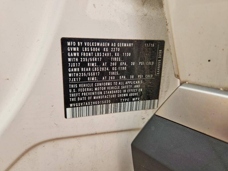 60817746 :رقم المزاد ، WVGSV7AX2HK015030 vin ، 2017 Volkswagen Tiguan مزاد بيع