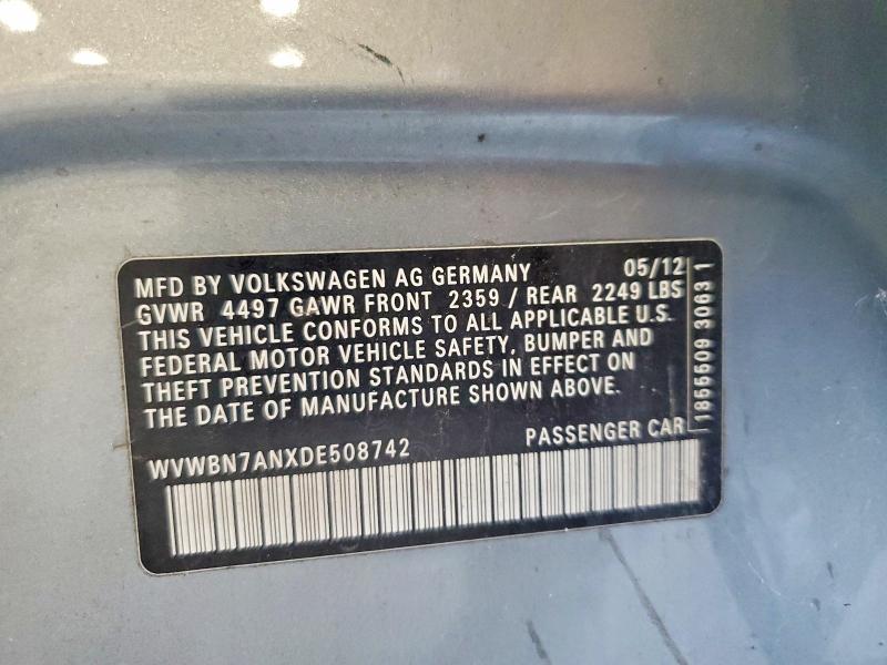 63312816 :رقم المزاد ، WVWBN7ANXDE508742 vin ، 2013 Volkswagen Cc مزاد بيع
