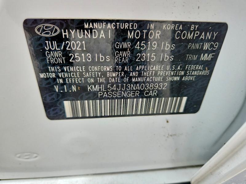 62591626 :رقم المزاد ، KMHL54JJ3NA038932 vin ، 2022 Hyundai Sonata Hybrid مزاد بيع