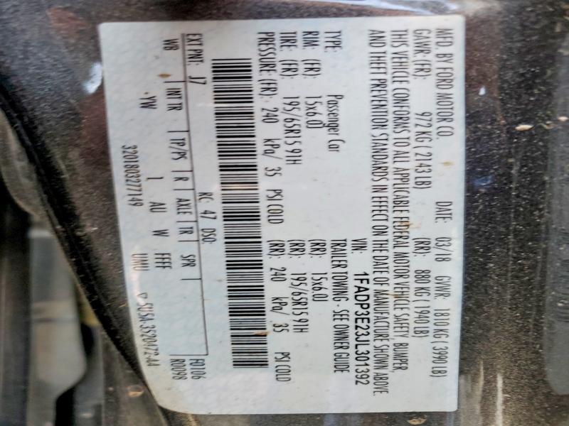 63467796 :رقم المزاد ، 1FADP3E23JL301392 vin ، 2018 Ford Focus مزاد بيع