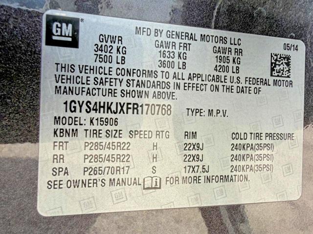 Aukcja sprzedaży 2015 Cadillac Escalade, vin: 1GYS4HKJXFR170768, numer aukcji: 60616626