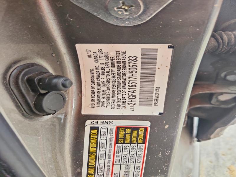 Продажа на аукционе авто 2007 Honda Civic, vin: 2HGFA16517H506783, номер лота: 62415186