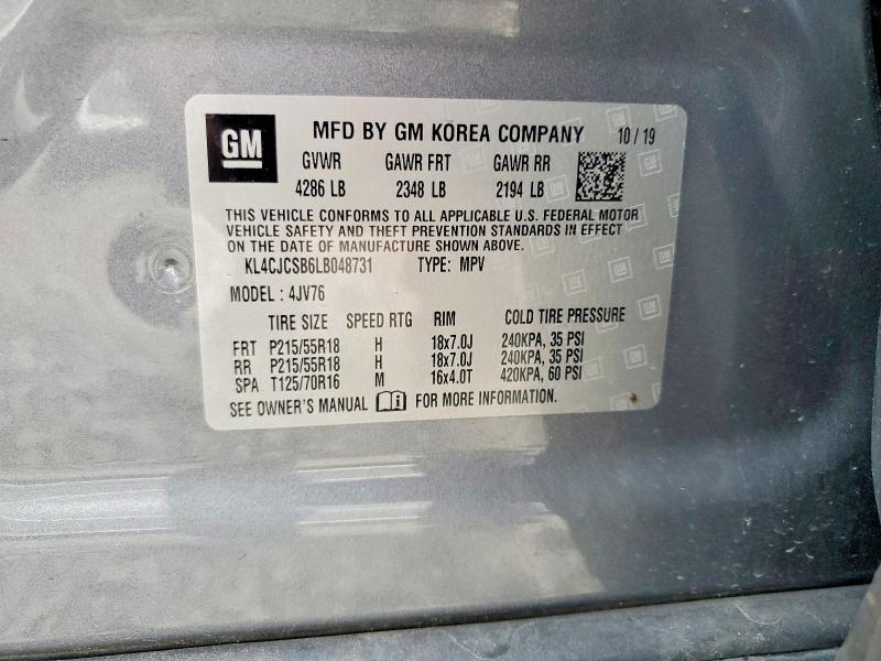 2020 Buick Encore მანქანა იყიდება აუქციონზე, vin: KL4CJCSB6LB048731, აუქციონის ნომერი: 60788626