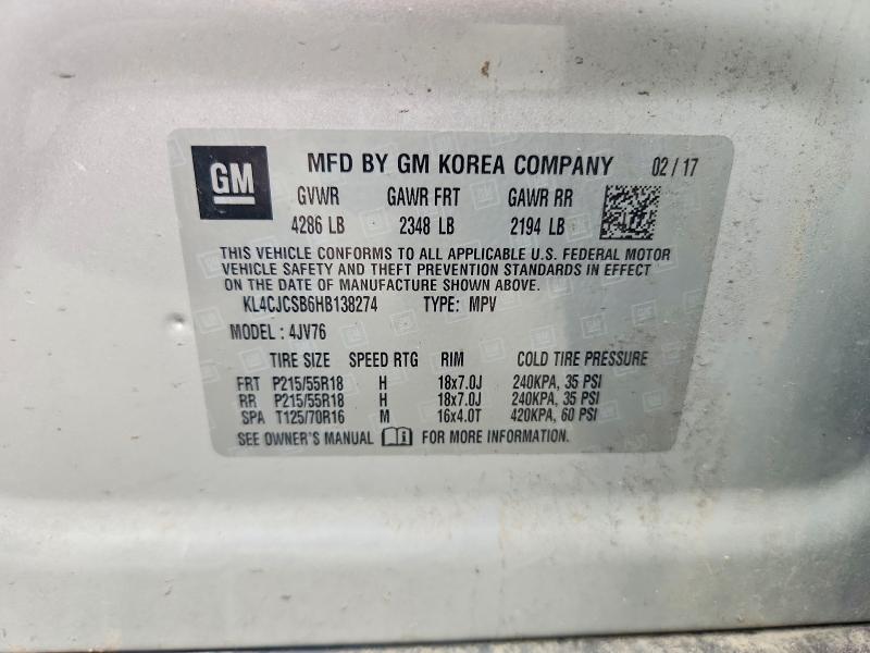 62490606 :رقم المزاد ، KL4CJCSB6HB138274 vin ، 2017 Buick Encore مزاد بيع