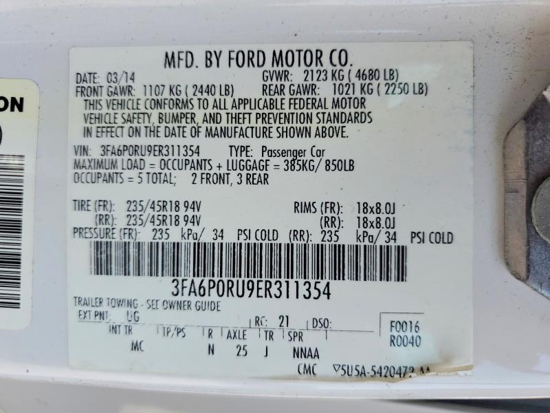 Aukcja sprzedaży 2014 Ford Fusion, vin: 3FA6P0RU9ER311354, numer aukcji: 59375296