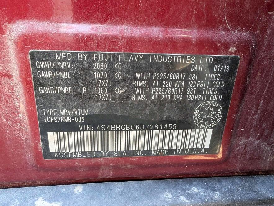Продаж на аукціоні авто 2013 Subaru Outback, vin: 4S4BRGBC6D3281459, номер лоту: 60483016