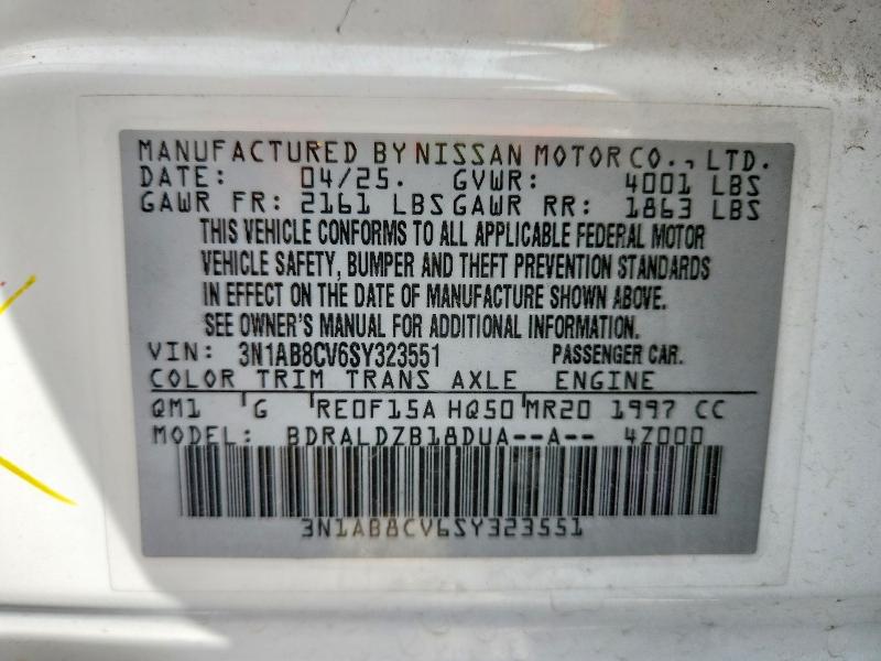 Продажа на аукционе авто 2025 Nissan Sentra, vin: 3N1AB8CV6SY323551, номер лота: 62313326