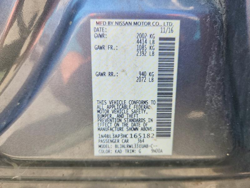 59946126 :رقم المزاد ، 1N4BL3AP3HC165182 vin ، 2017 Nissan Altima مزاد بيع