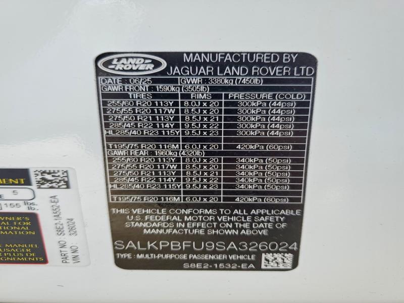 Aukcja sprzedaży 2025 Land Rover Range Rover, vin: SALKPBFU9SA326024, numer aukcji: 62493656