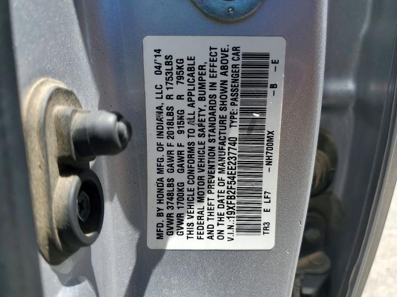 59712536 :رقم المزاد ، 19XFB2F54EE237740 vin ، 2014 Honda Civic مزاد بيع