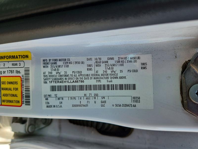 2020 Ford Ranger მანქანა იყიდება აუქციონზე, vin: 1FTER4EH1LLA88786, აუქციონის ნომერი: 63221716