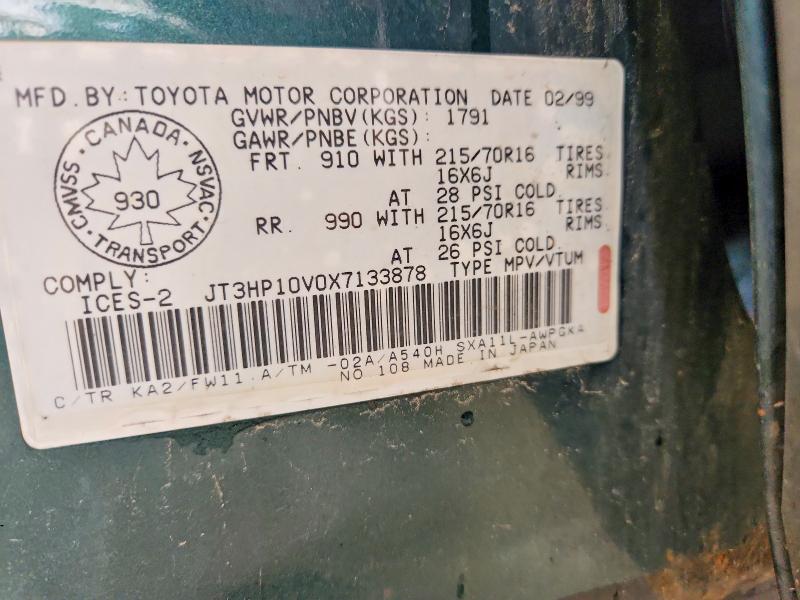 60117136 :رقم المزاد ، JT3HP10V0X7133878 vin ، 1999 Toyota Rav4 مزاد بيع