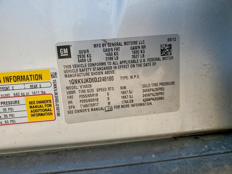 2013 Chevrolet Traverse მანქანა იყიდება აუქციონზე, vin: 1GNKVJKD6DJ248180, აუქციონის ნომერი: 61378516