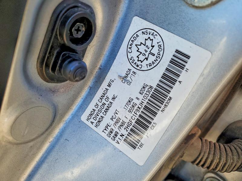 Aukcja sprzedaży 2018 Honda Civic, vin: 2HGFC1F9XJH103308, numer aukcji: 60899976