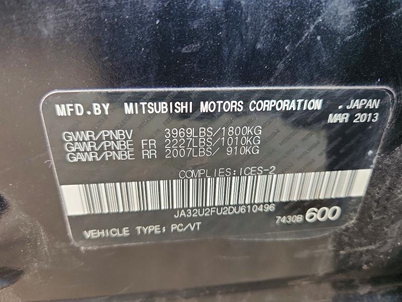 Aukcja sprzedaży 2013 Mitsubishi Lancer, vin: JA32U2FU2DU610496, numer aukcji: 60274986